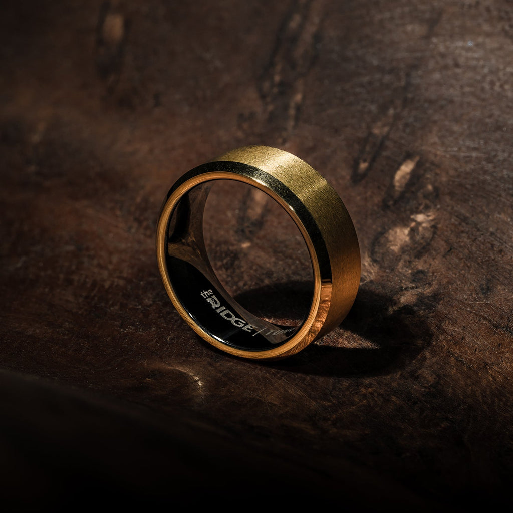 Ridge 8mm Beveled Ring Set - 24K Gold