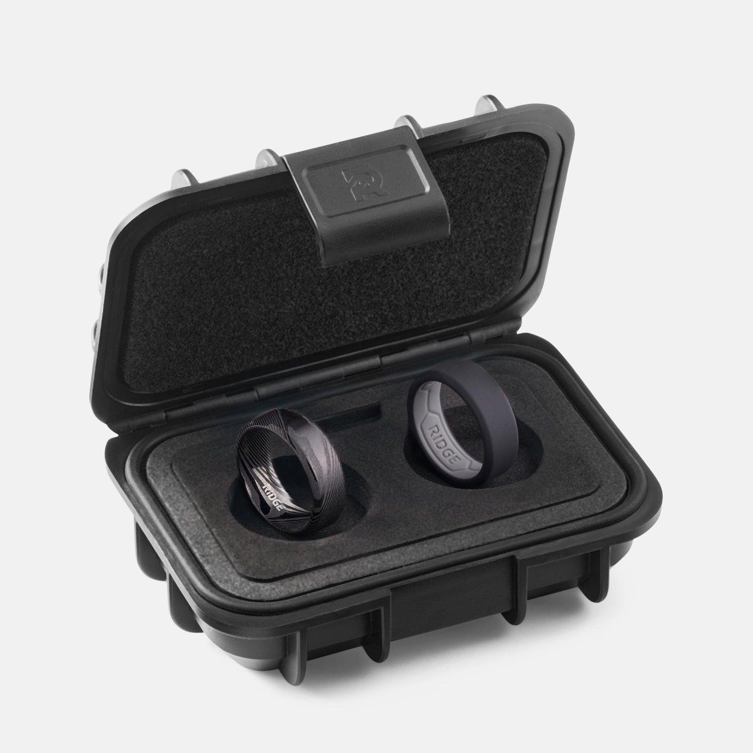 Ridge 8mm Beveled Ring Set - Black Damascus