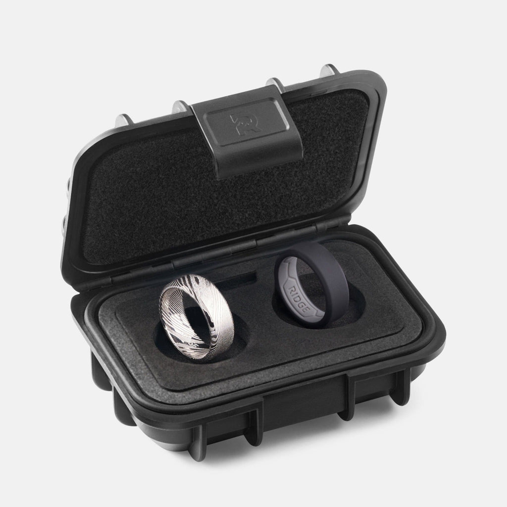 Ridge 8mm Beveled Ring Set - Damascus