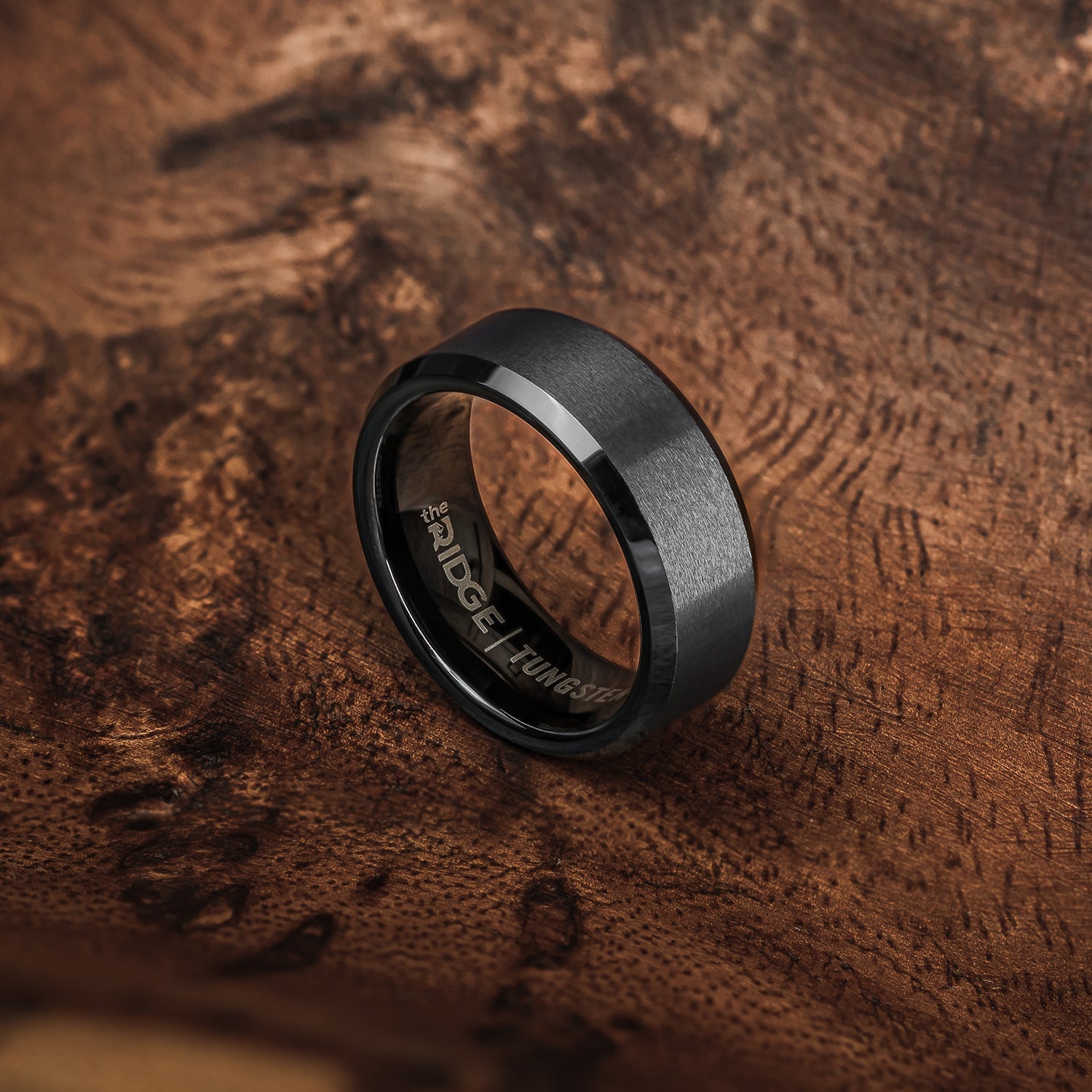 Ridge 8mm Geprofileerde Ring Set - Gunmetal