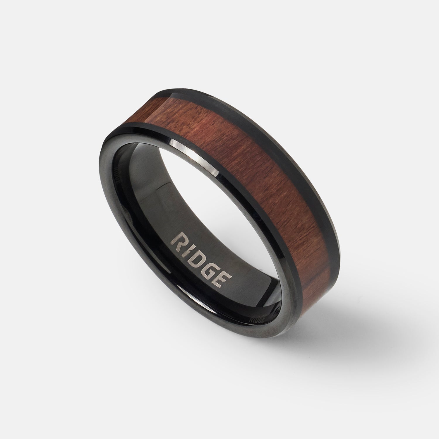 Ridge 8mm Geleide Ring Set - Mopane Hout