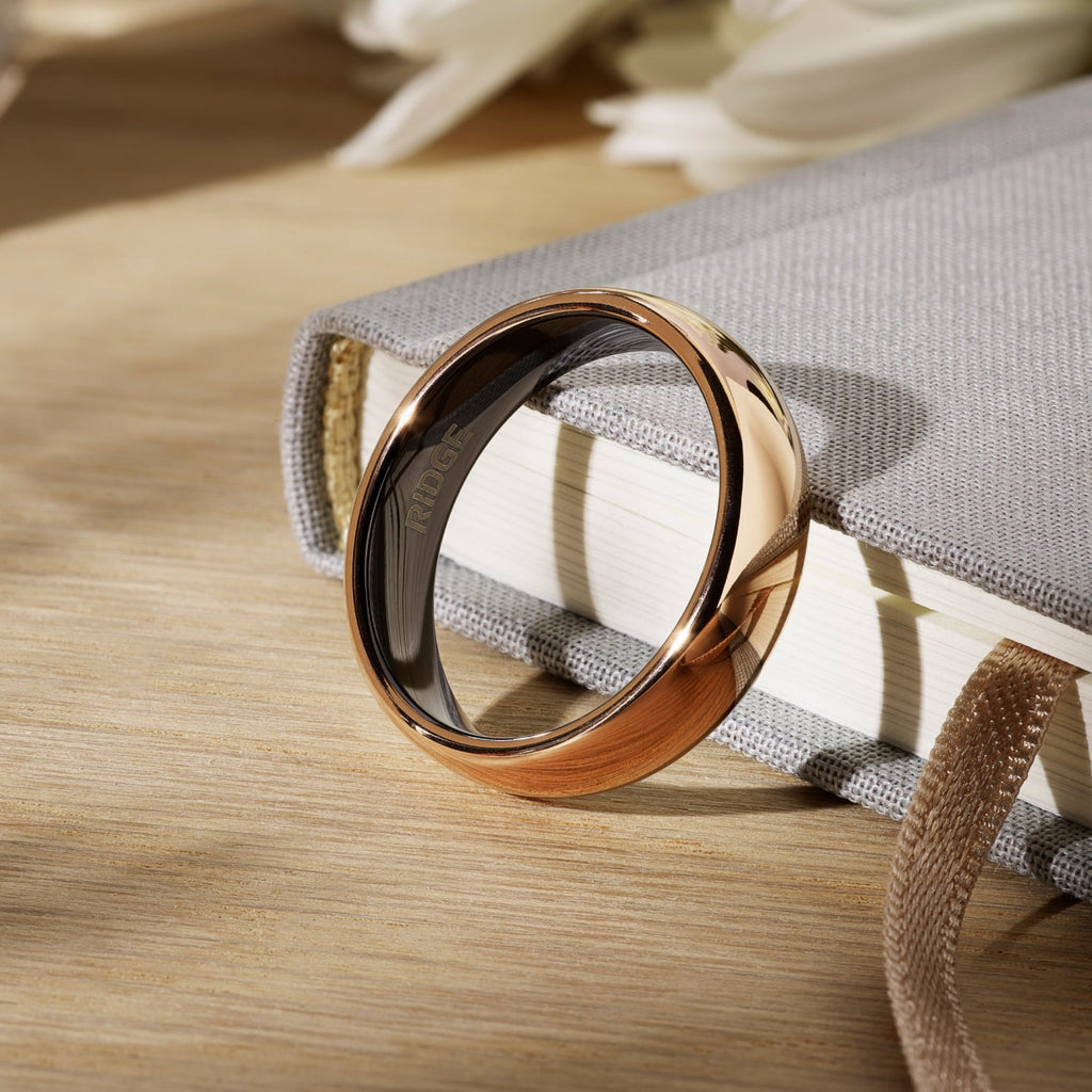 Ridge 6mm Rounded Ring Set - 18K Rose Gold