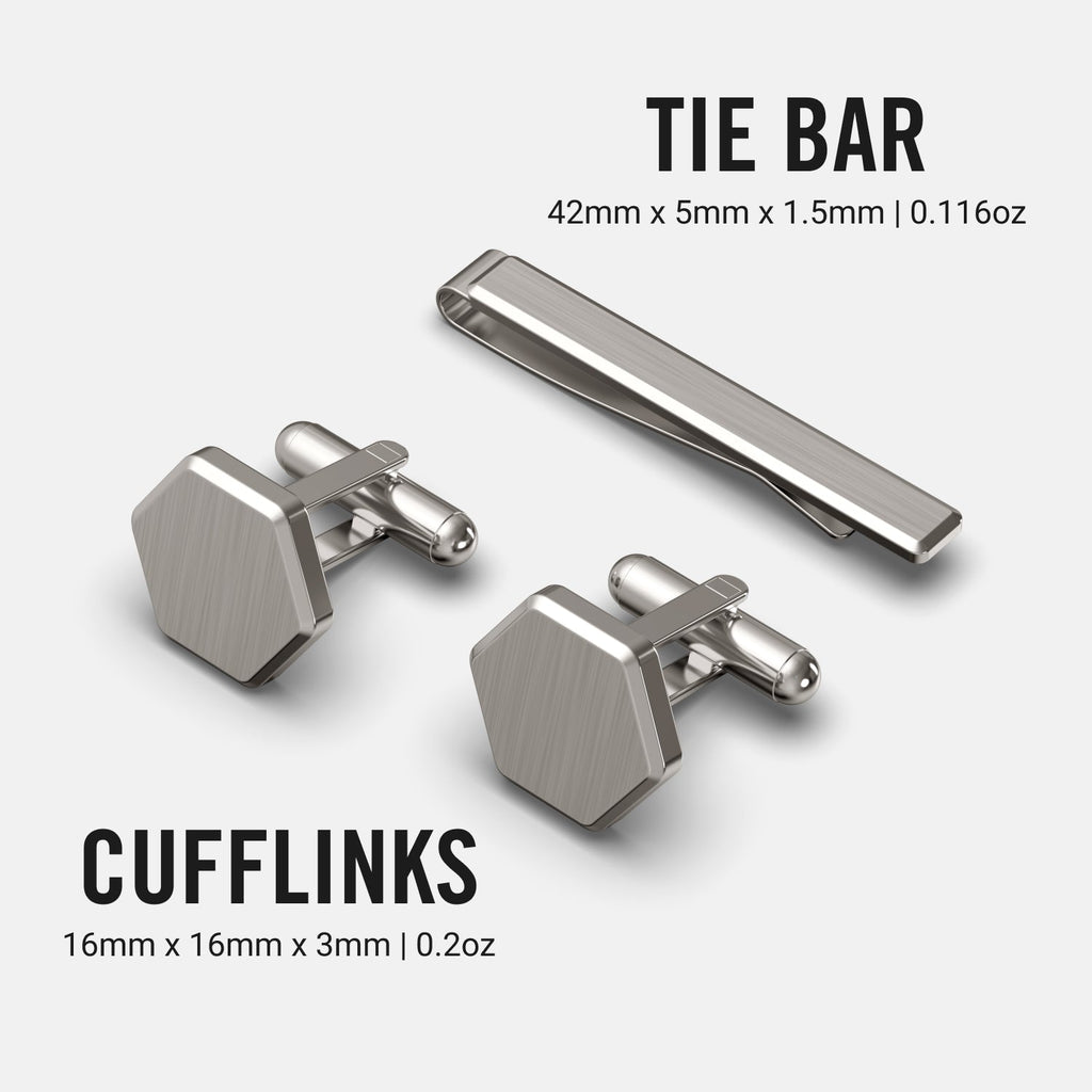 Tie Bar & Cufflinks Kit - Platinum