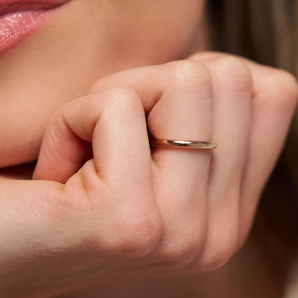 Ridge 2mm Rounded Ring Set - 14K Yellow Gold