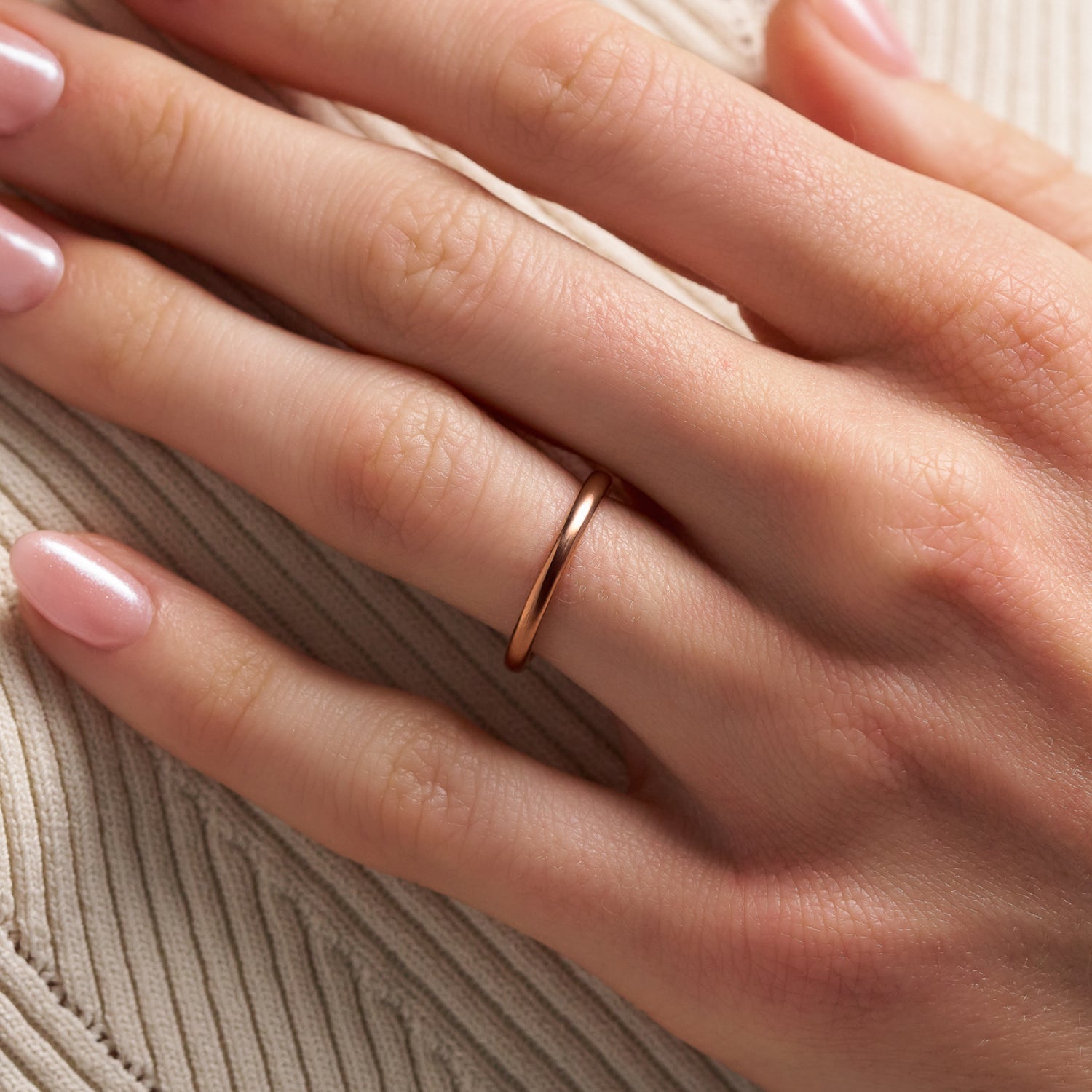 Ridge 2mm Ronde Ring Set - 14K Roze Goud