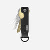 The Ridge Carbon Key Case, Ridge Key Case with keys in it, A hand holding Ridge keycase with keys popping out of it, Side view of Ridge keycase with keys in it, Ridge Key Case near a Ridge Wallet